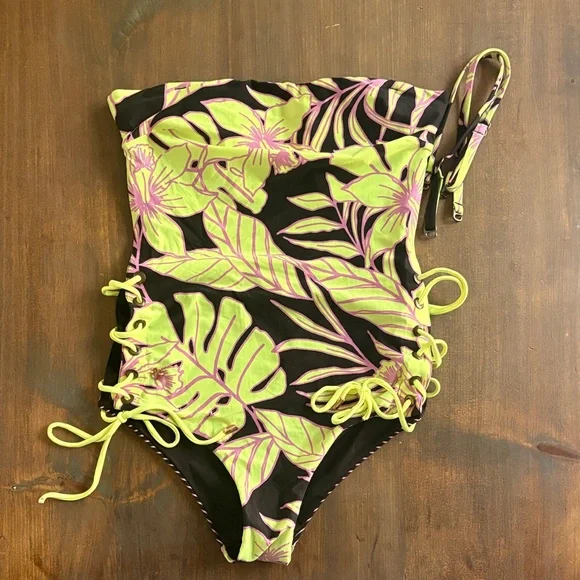 Maaji Black and Green One Piece Swimsuit with Adjustable Ties - Picture 9 of 12